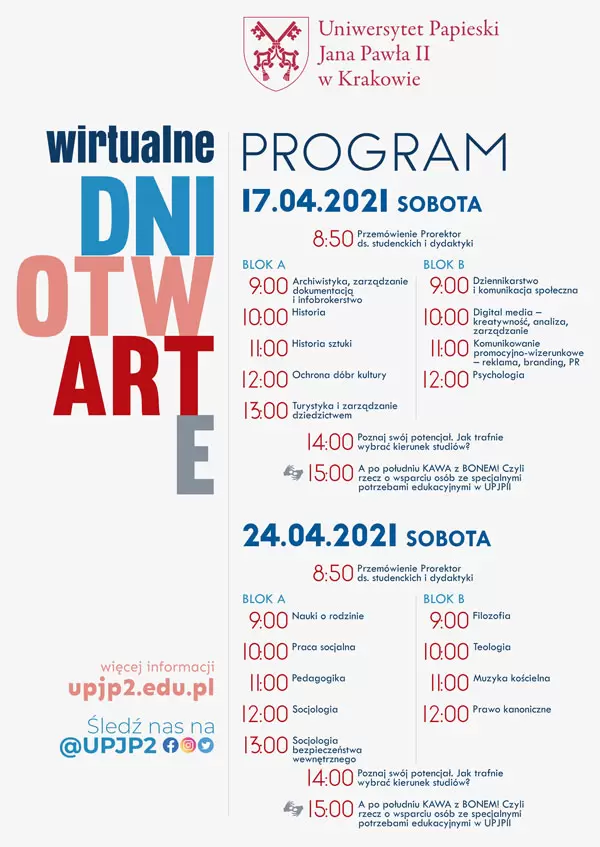 Wirtualne Dni Otwarte #Uniwersytet Papieski Jana Pawła II  