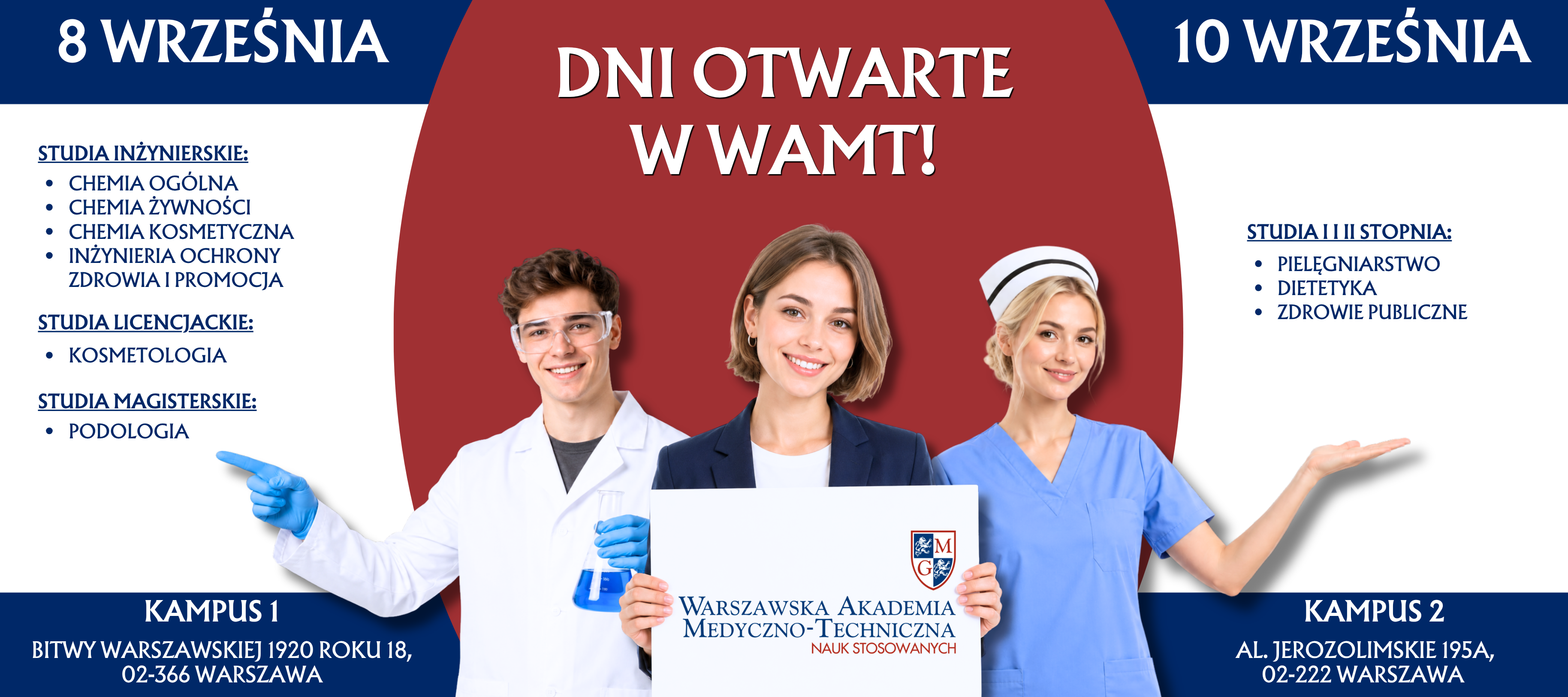 Baner dni otwartych - Warszawska Akademia Medyczno-Techniczna Nauk Stosowanych (WAMT)